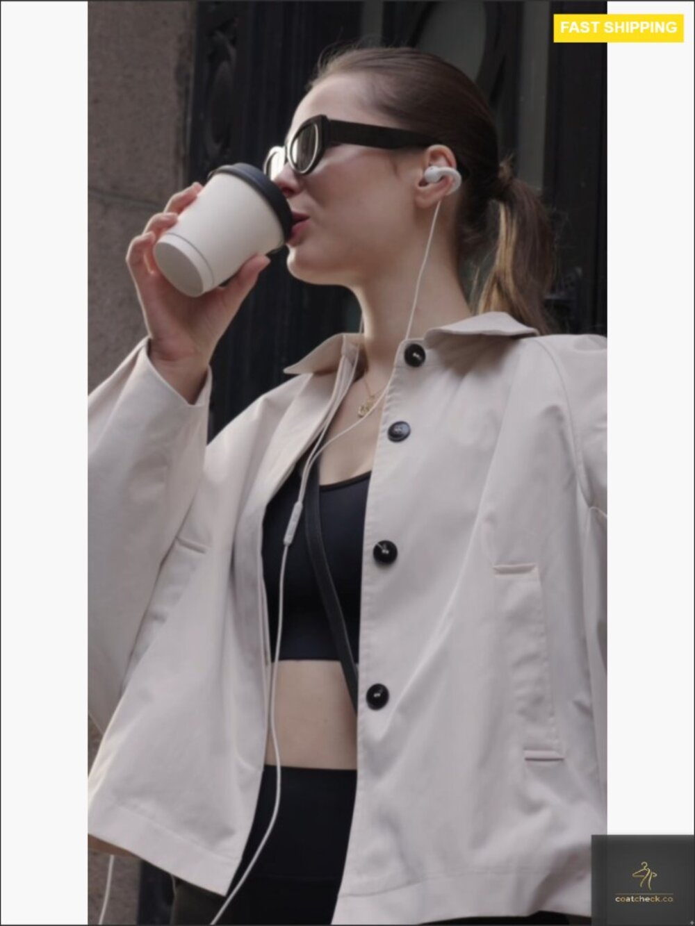Cropped Trench Coat Lightweight Batwing Sleeve Oversized Chic Casual Outerwear - Picture 7 of 7